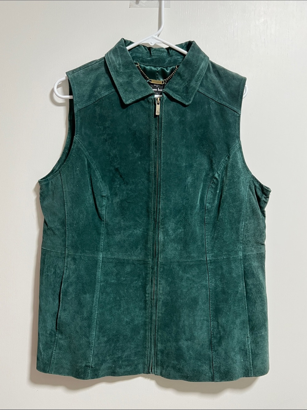 dennis basso Genuine Leather  Teal-Green Suede Zip Vest Size Large